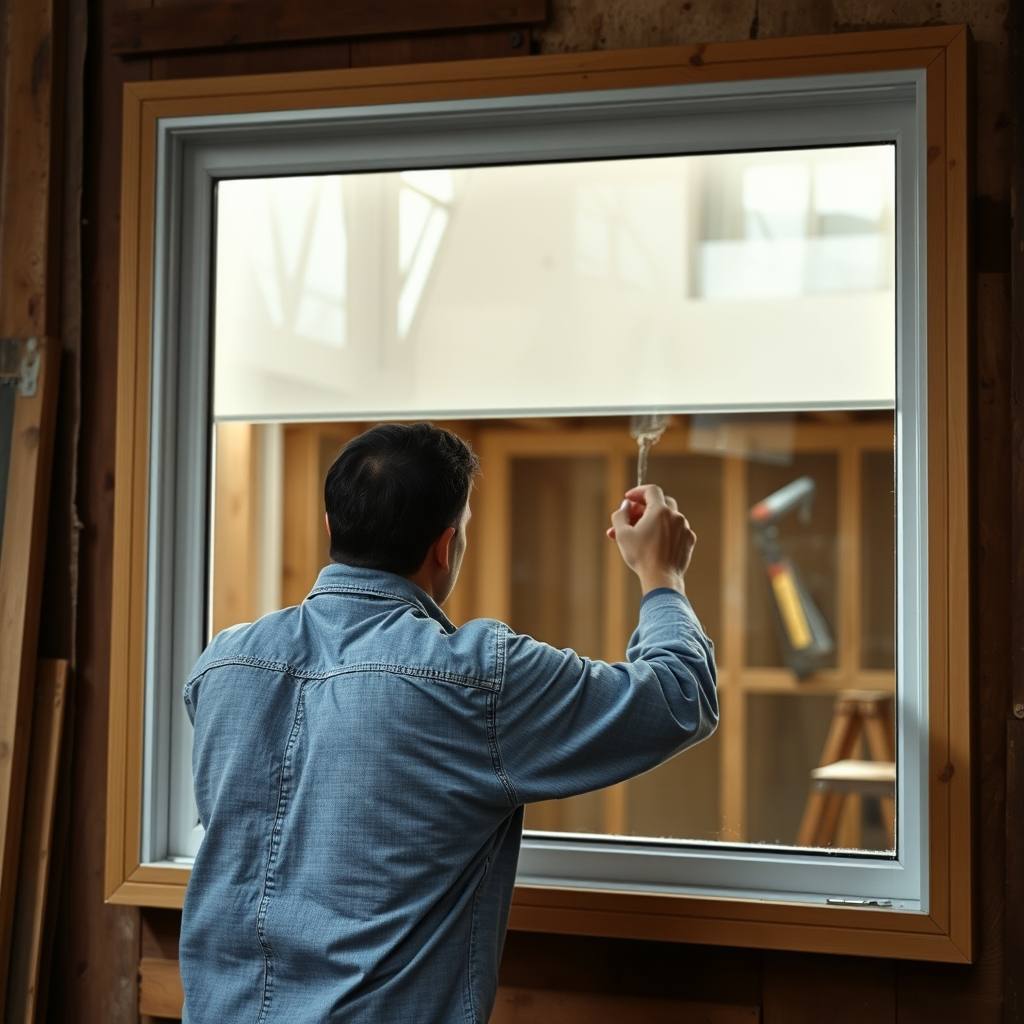 Vitrail sur mesure en cours de pose (illustration)